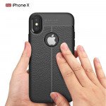 Wholesale iPhone X (Ten) TPU Leather Armor Hybrid Case (Black)